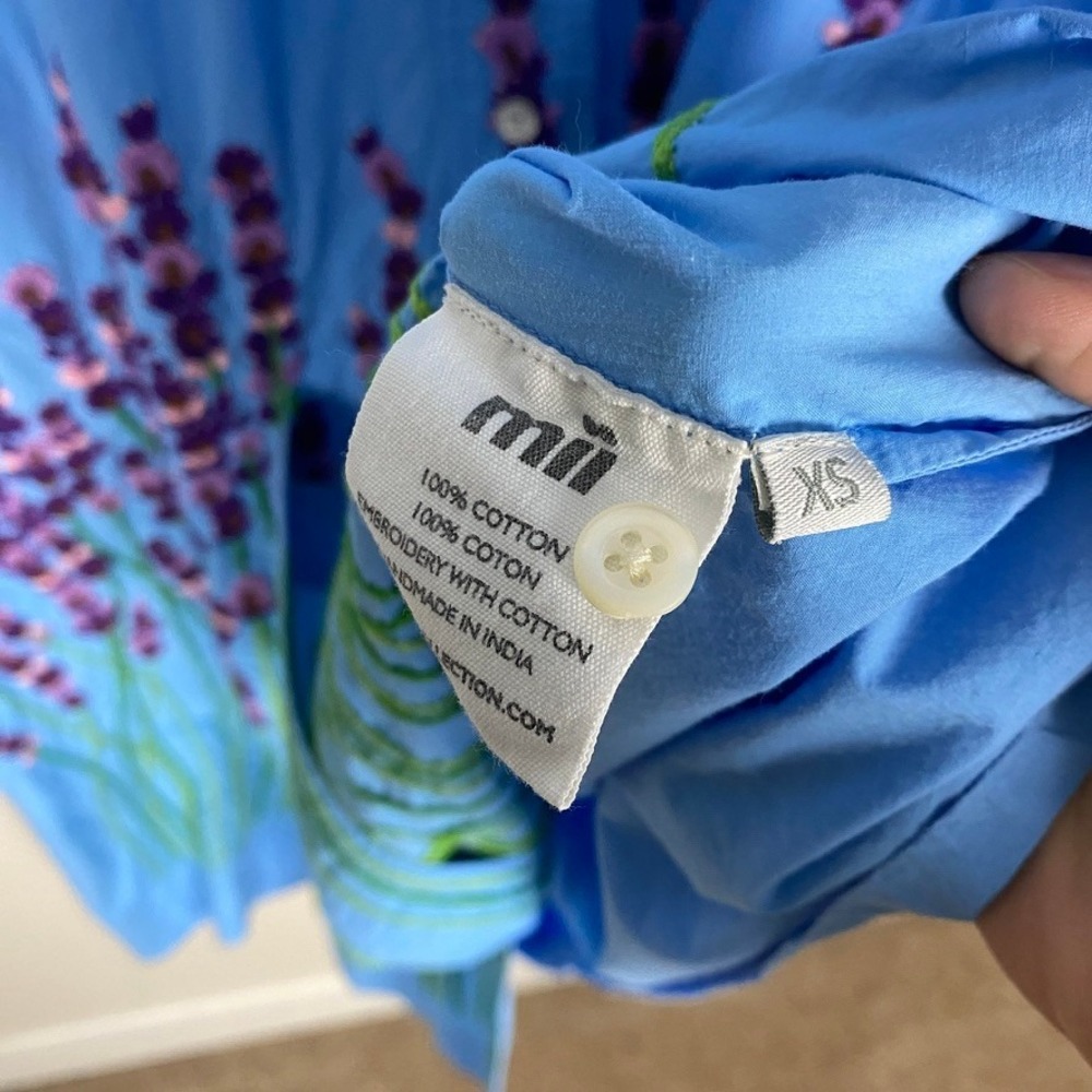 Mii Collection Niki Lavender Embroidered Shirt Dress Womens XS Floral Midi - Picture 5 of 7